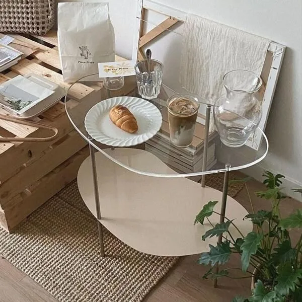 비스포크 모듈 사이드 테이블 투명 알루아 북유럽 캠핑 고급 아크릴 인테리어 모던, 투명 + 베이지