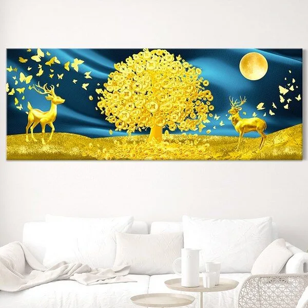  [인메이블] 돈들어오는 황금 돈나무 그림 거실 풍수 인테리어 대형 와이드 캔버스 액자 집들이 개업 선물, 04.화목 금전수, 캔버스액자, 대형 [160x60cm] 