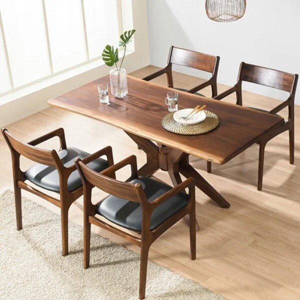  헤즈로 가구 레스토X 트럼버시 원목 우드슬랩 테이블 식탁세트 4인용 6인용, (4인세트) 1400x800mm, 암체어 4개 