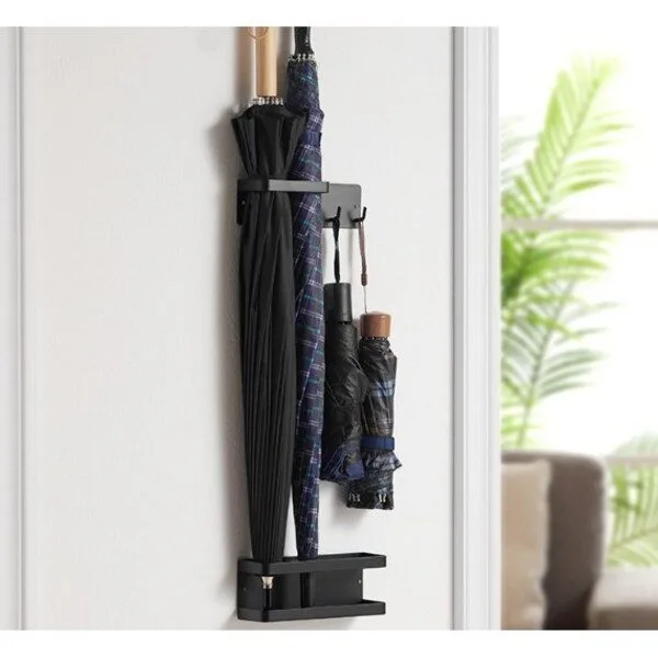 현관 자석 우산꽂이 현관문 부착 철제 우산걸이, 블랙, 1개