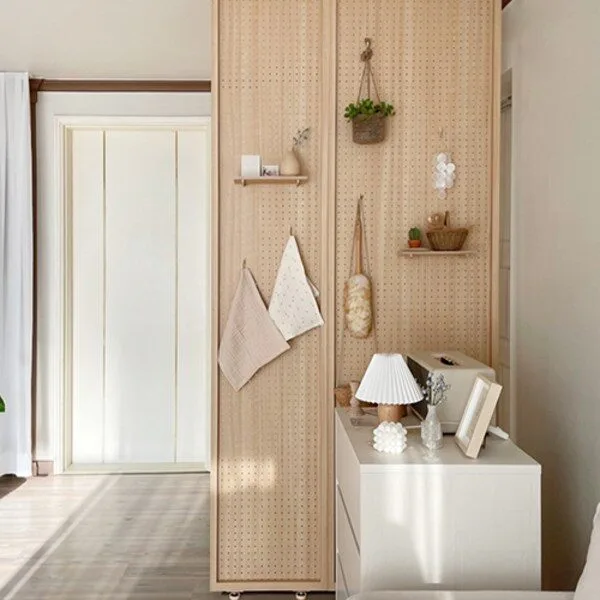 우드레이 셀프 가벽 타공판 파티션 인테리어 원목 파티션 주방 사무실 침실 거실 원룸 현관 공간분리 나무 우드 가림막 칸막이 가벽 만들기, 435 균일타공, 화이트