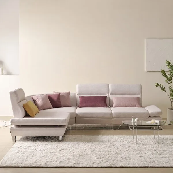 몬스터퍼니 5인용 코너형 패브릭 모듈 스윙 아이보리 대형소파 벨라, 스툴 미포함