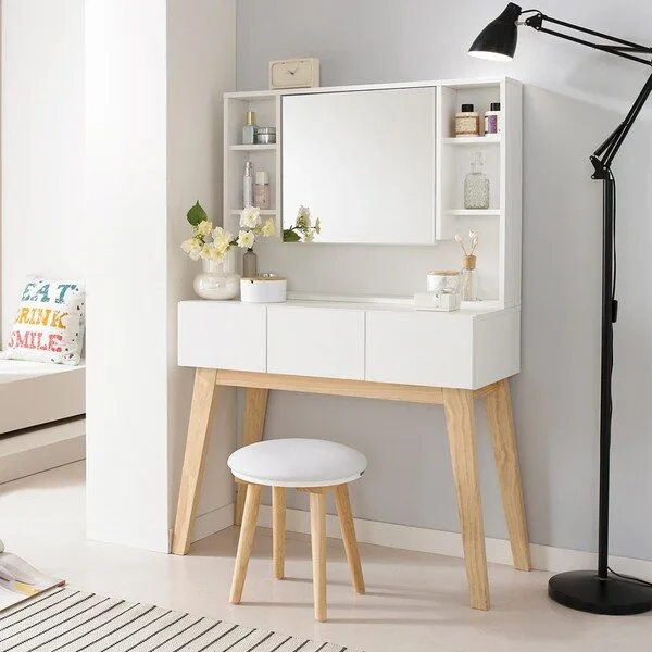데코라인 네이션 콜렉션 수납 화장대 + 스툴, 화이트