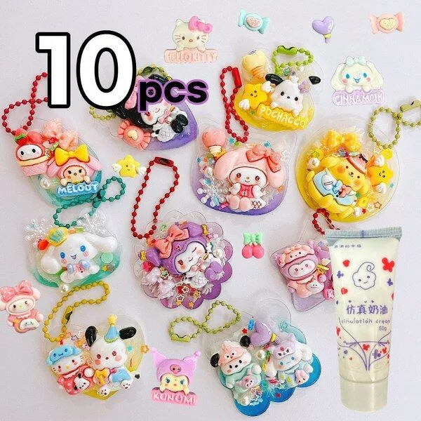 데코덴 아크릴 키링 10개만들기 SET 파츠40개 포함, 데코덴 아크릴 키링10개만들기_파자마파티, 1개