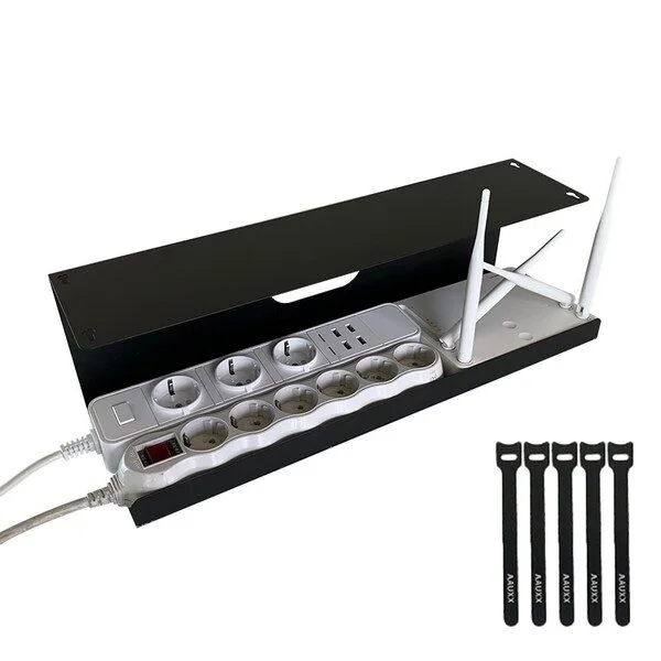  억스 멀티탭선반 거치대 트레이 무타공 ㄷ 대형 + 벨크로타이 5p, 블랙(거치대), 랜덤발송(벨크로타이), 1세트 