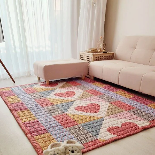  지베누오 먼지없는 북유럽풍 거실매트 바닥이불 침대패드, 핑크 