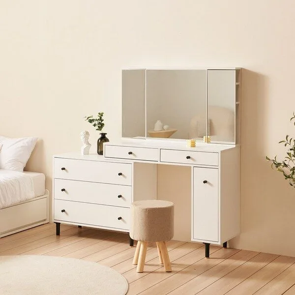 파로마 바이유 확장형 입식 수납거울 화장대 1000 JU812, 화장대 단품