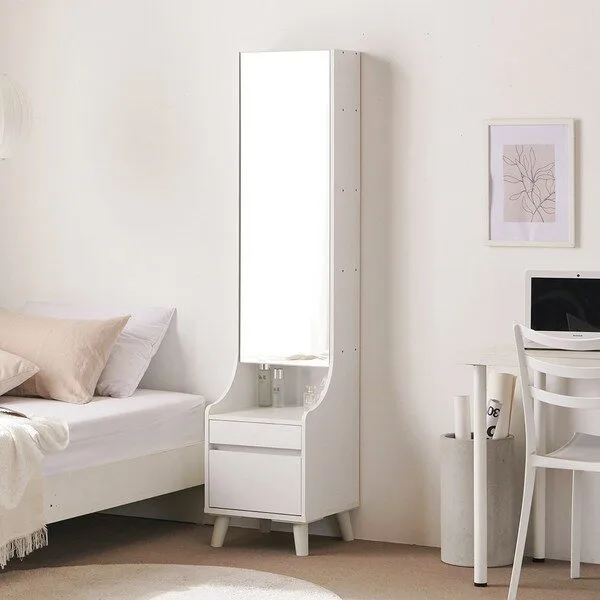  바로방가구 데이지 미니 좌식 원룸 학생 전신거울 화장대 일반화장대, 화이트 