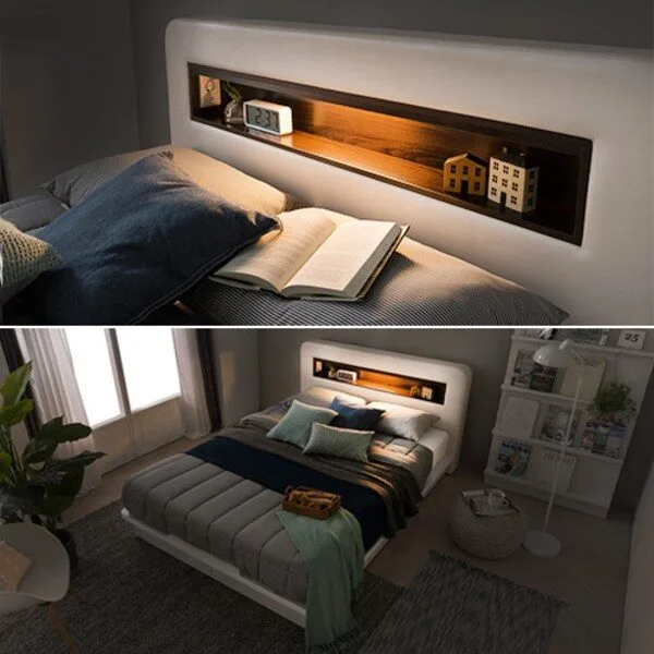 가구야 퀸 515 평상형 LED 침대, 화이트(프레임 + 본넬매트리스)