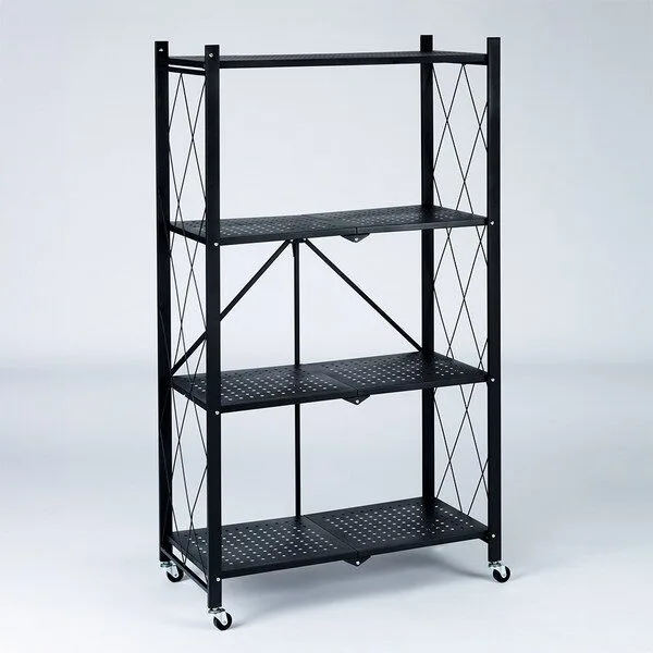 센스업선반 대박난 제품 1 리빙코아 원터치 접이식 이동 철제 수납 폴딩선반, 블랙, 4단