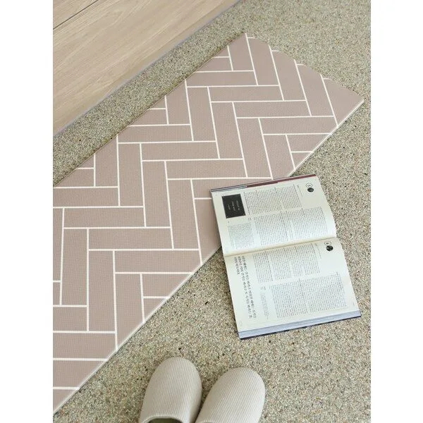 일라오 PVC 주방발매트 헤링본 키친발매트, 라이트브라운