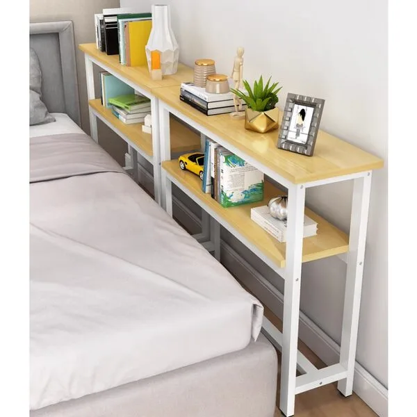 도로시 침대 좁은 2단 틈새선반 쇼파 뒤 수납장 슬림테이블, 블랙+블랙