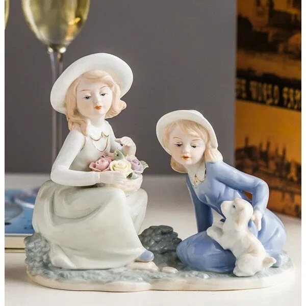 미나박스 도자기 포슬린 피겨린 장식 인형 1, 49.강아지와 두소녀